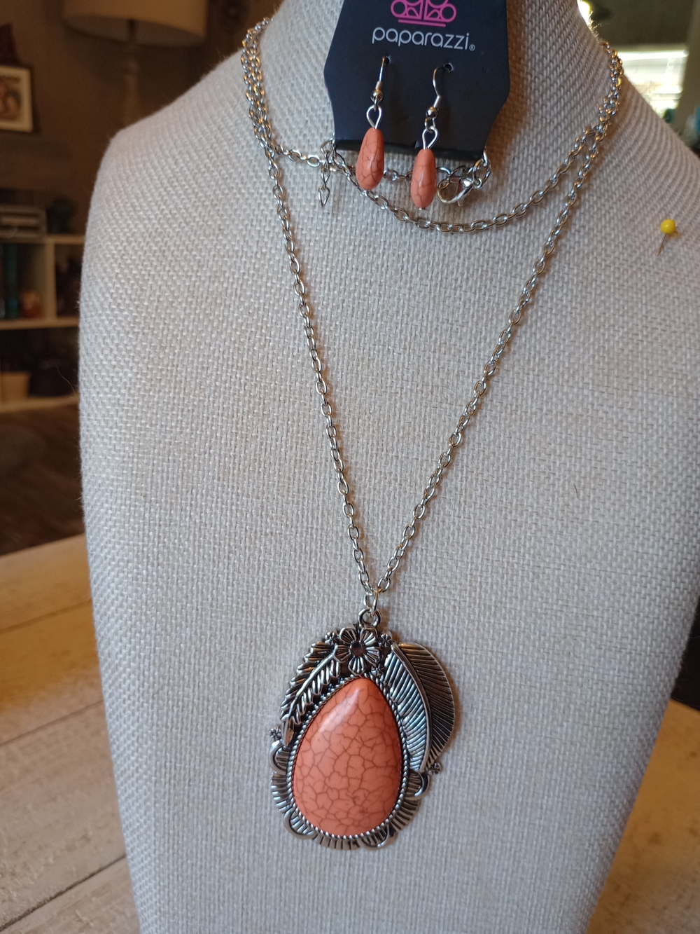 paparazzi Coral/Orange Teardrop Leaf Accent Necklace and Earring Set